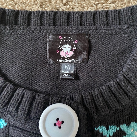 Y2K Heatherette Skull Hearts Rainbow Ski Fair Isle Cardigan Sweater - Picture 7 of 14